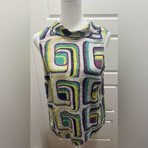 Boden. Retro Geometric Pattern Sleeveless Linen Blouse. Size 2.